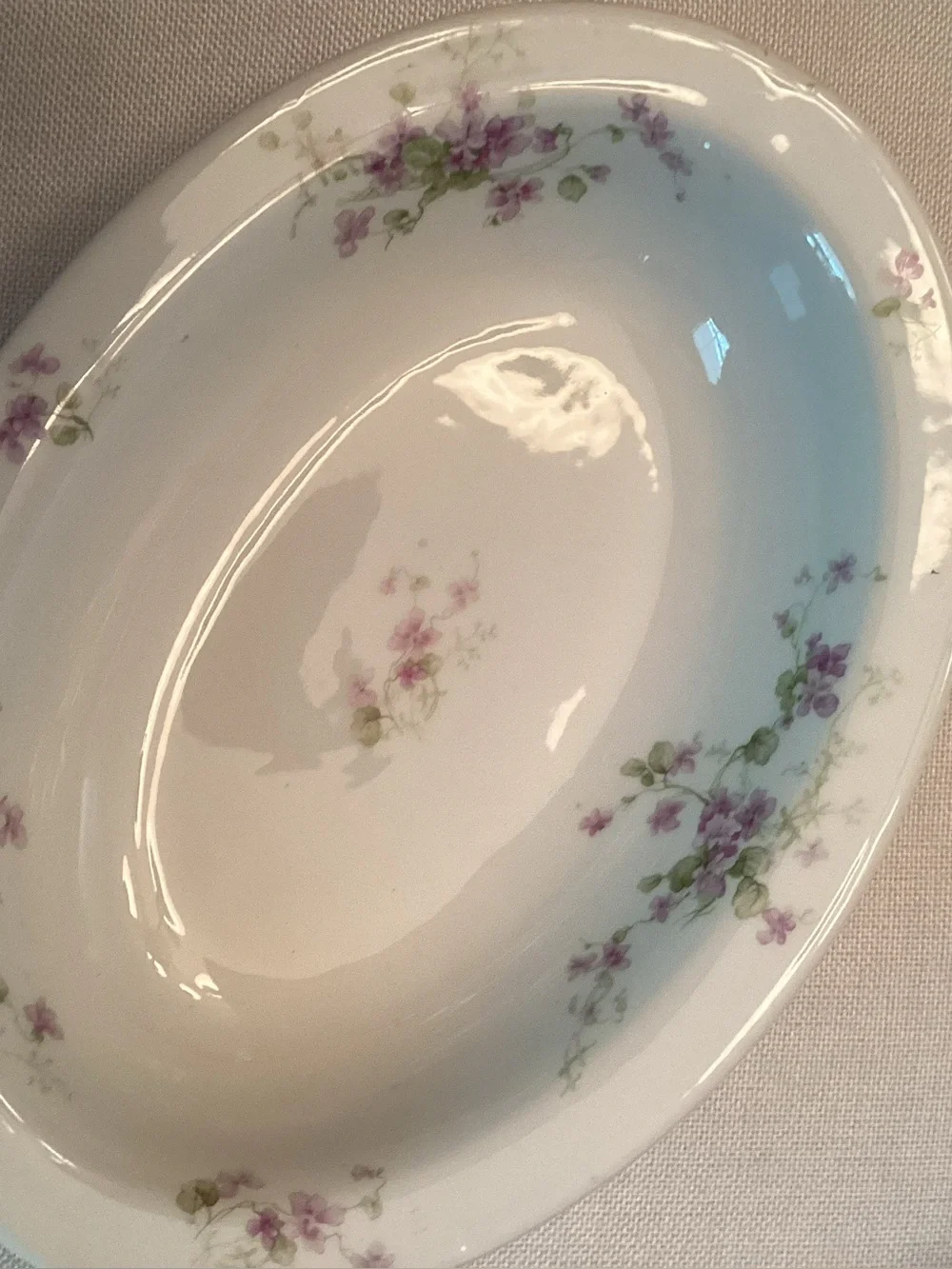 White Porcelain Serving Bowl with Pink Floral Design